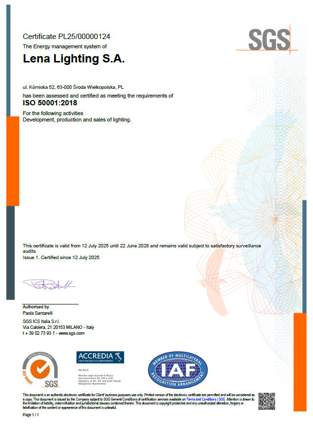 Lena Lighting- Zertifikat