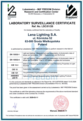 Lena Lighting- Zertifikat
