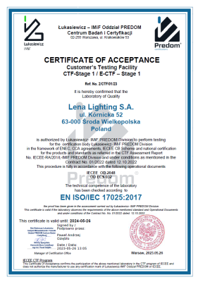 Lena Lighting- Zertifikat
